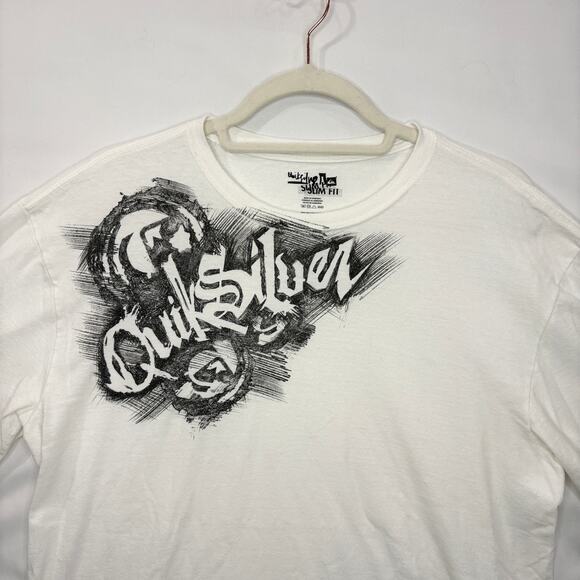 Quiksilver Mens Size L Graphic Tee T-Shirt Y2K Slim Fit White Surf Snowboard - Picture 5 of 13